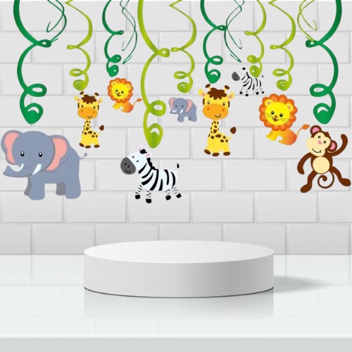 Jungle Theme Swirls Hanging Decoration Kits - 12 Pcs