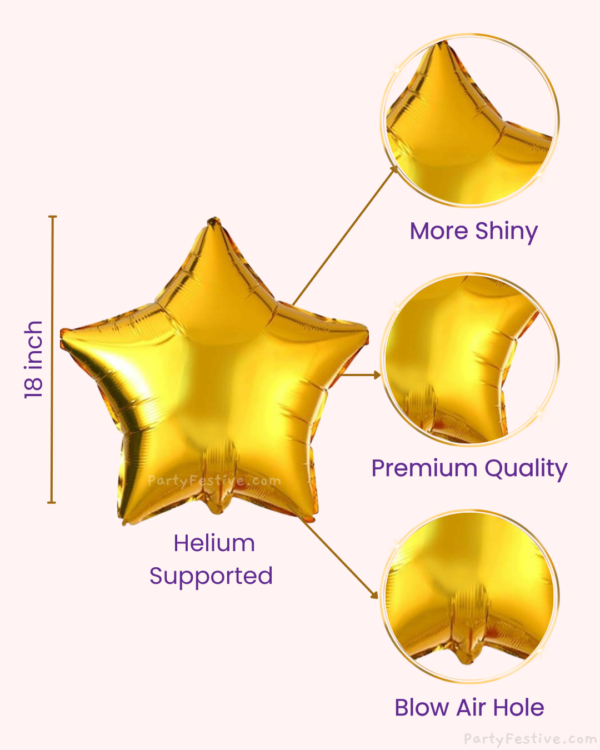 18 inch Gold Star Foil Balloon - 5 Pcs