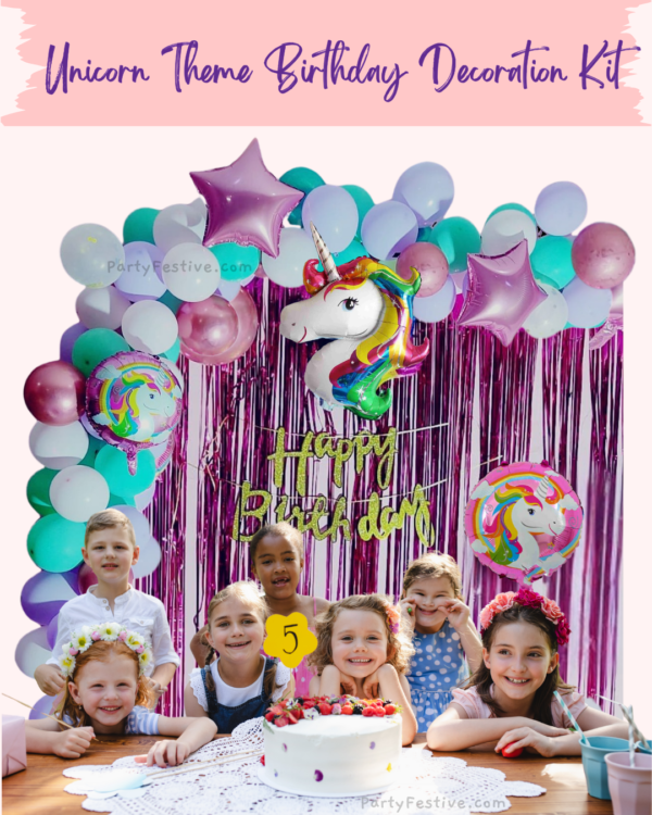 Unicorn Theme Baby Birthday Decoration Kit | Foil Curtain