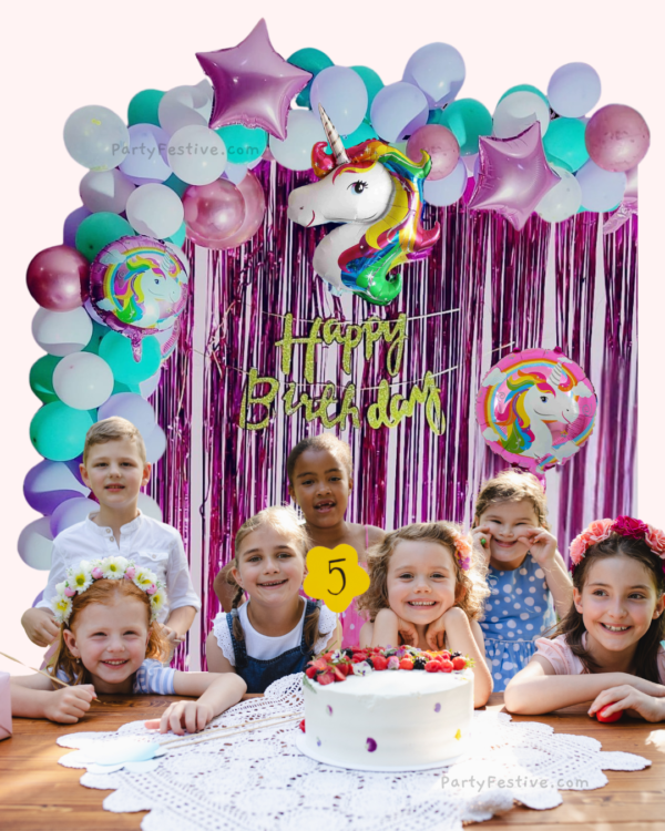 Unicorn Theme Baby Birthday Decoration Kit | Foil Curtain