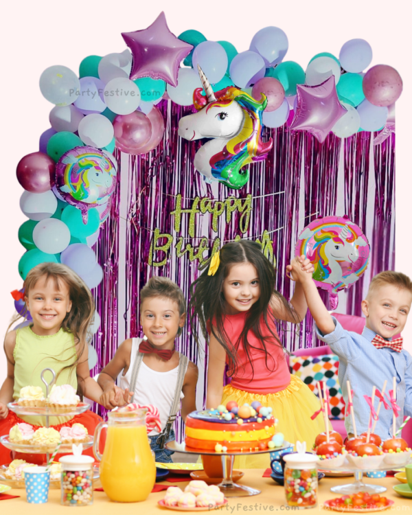 Unicorn Theme Baby Birthday Decoration Kit | Foil Curtain