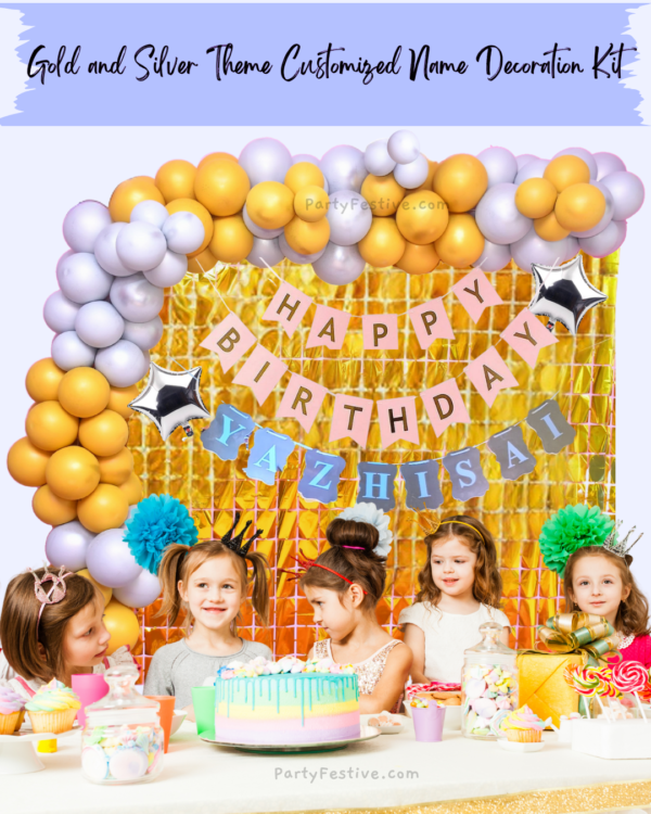 Baby Birthday Gold Silver Theme With Customize Baby Name Decoration kit Baby Birthday Gold Silver Theme With Customize Baby Name Decoration kit