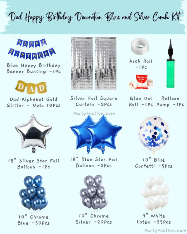 DAD Birthday Decoration Kit | Blue & Silver Theme
