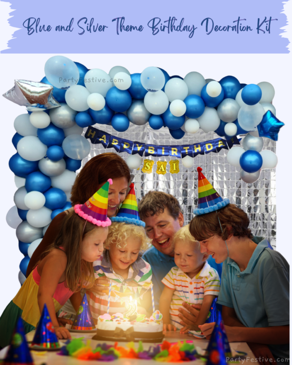 Blue & Silver Theme Birthday Decoration Kit.
