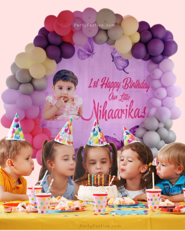 Circle BUTTERFLY THEME  with Customize Baby Photo Birthday Decoration Kit