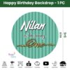 Mint Green Theme Round Customize Name & Photo Birthday Backdrop Banner - Various Sizes