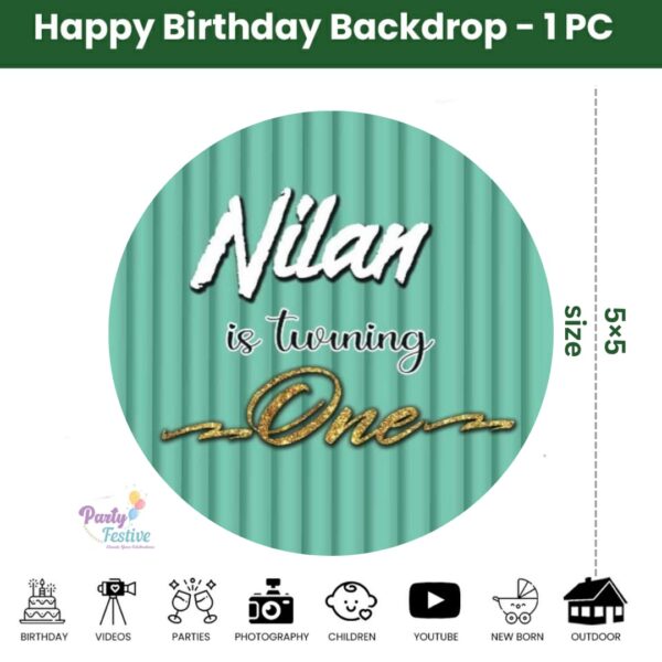 Mint Green Theme Round Customize Name & Photo Birthday Backdrop Banner - Various Sizes