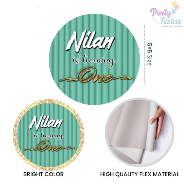 Mint Green Theme Round Customize Name & Photo Birthday Backdrop Banner.partfestive.com