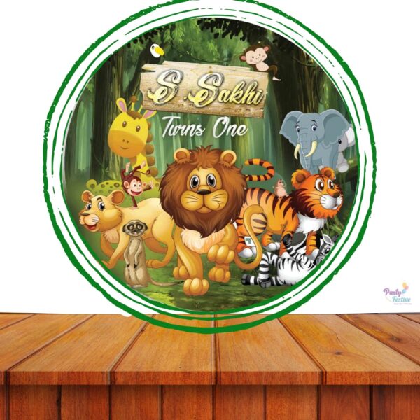 Jungle Theme Round Customize Birthday Backdrop Banner