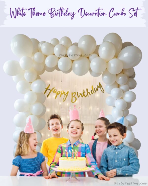 White Theme Birthday Decoration combo set. White Theme Birthday Decoration combo set.