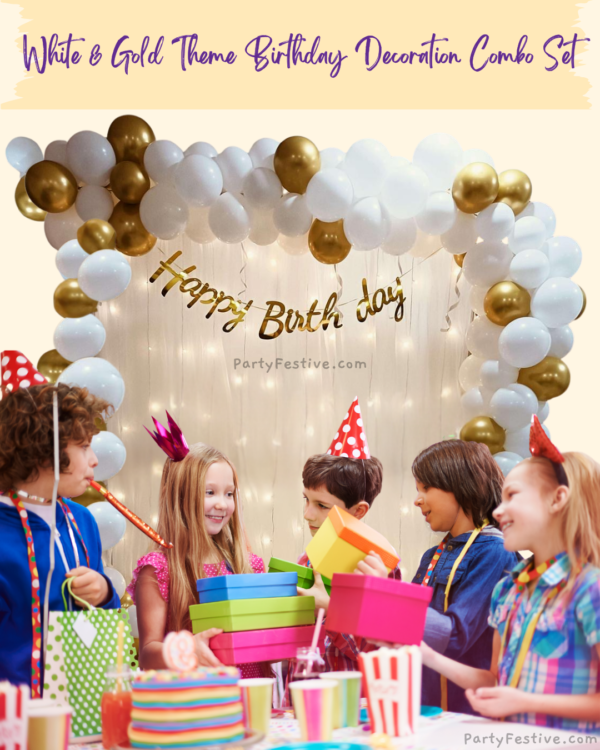 White and Gold Theme Birthday Decoration Combo Set White and Gold Theme Birthday Decoration Combo Set