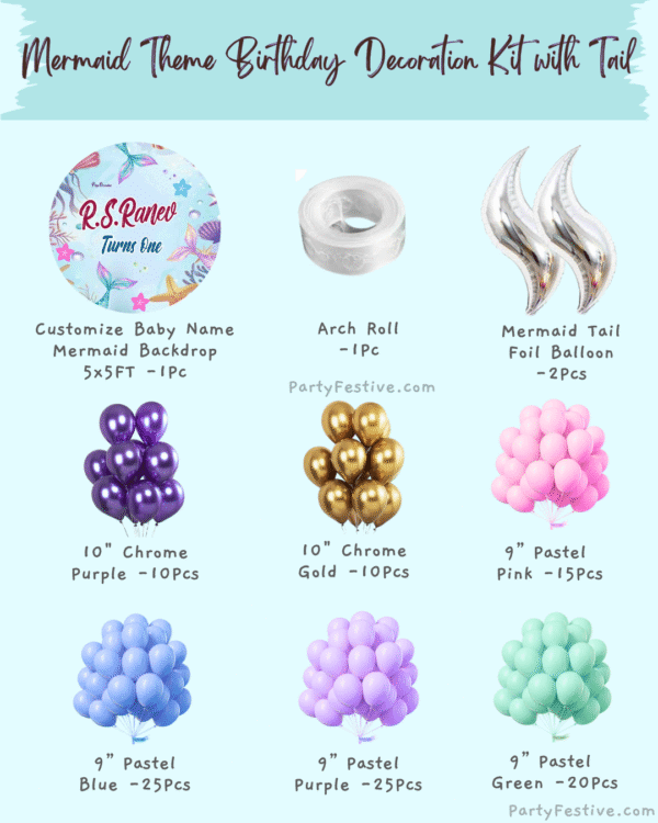 Mermaid Theme Birthday Decoration Combo Set With Tails