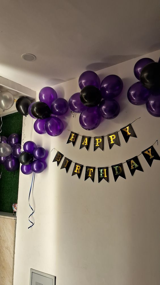 Happy Birthday Banner - Block Color With Gold Alphabets