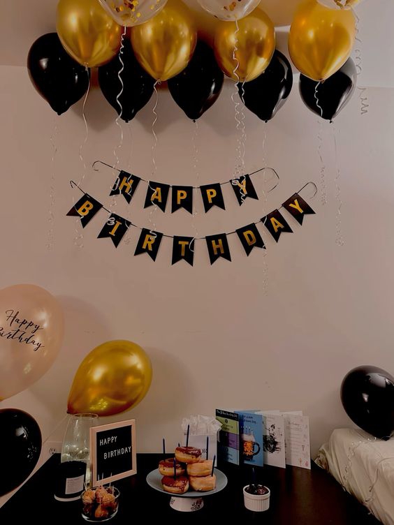 Happy Birthday Banner - Block Color With Gold Alphabets