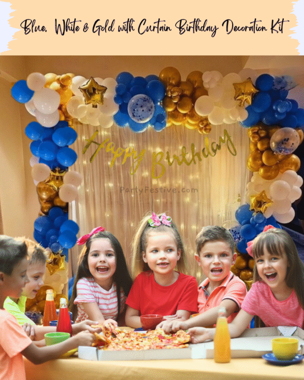 BLUE ,white & gold With Theme Birthday Decoration kit