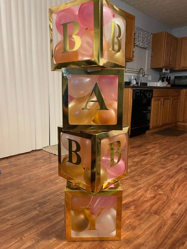 BABY Gold Balloon Box for Birthday / baby Shower / Gender Reveal Decoration (Golden Color) - With 15 Pcs Balloons