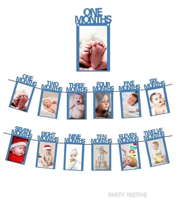 12 Months Baby Photos Card for Baby Birthday - BLUE Colour 12 Months Baby Photos Card for Baby Birthday - BLUE Colour