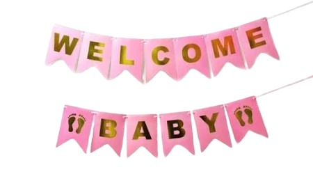 WELCOME BABY Letter Bunting Banner Set for Baby Shower Decoration - Pink Color