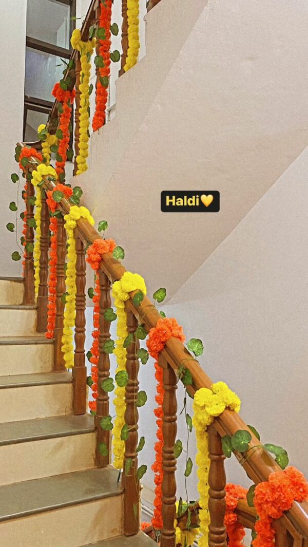 Yellow Marigold Garland Flower For Home Decoration | Diwali Decoration | Pooja Room, Ganpati Decoration | Baby Shower | House warming | Wedding Decoration 5ft- Yellow, Pack of 5