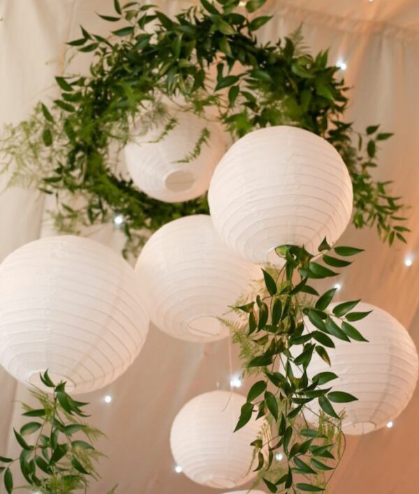 Hanging Paper Lantern Ball Lamp for Birthday, Wedding, Entrance Outdoor Decoration, Baby Shower, Home Decor Party Decoration (12 Inch) - Pack of 5, White