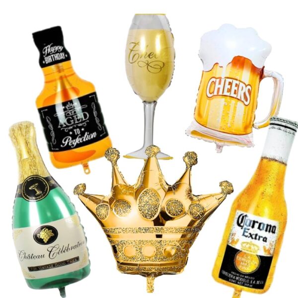 Champagne Bottle Gold Crown Beer Glass Foil Balloon Cheers Bottle Balloon Alcohol Theme Bachelor Party Celebration | Birthday Decoration for Boys