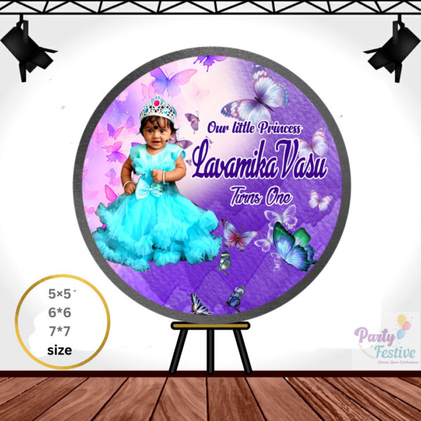 Butterfly Theme Round Customize Birthday Backdrop Banner – Various Sizes
