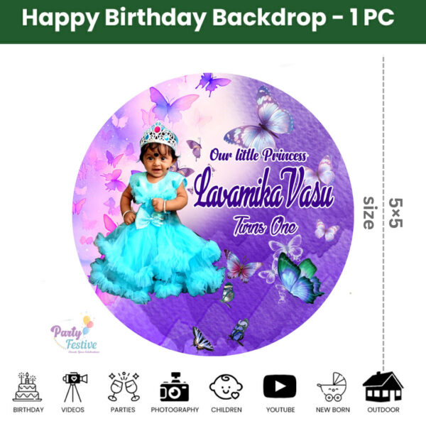 Butterfly Theme Round Customize Birthday Backdrop