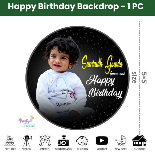 Black & White Theme Theme Round Customize Birthday Backdrop Banner
