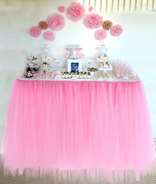 Decor My Party Dark Pink Table Skirt Chiffon | Tablecloth Net Yarn | Tableware Side Cover Cloth