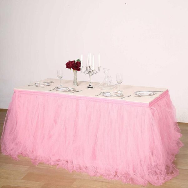 Decor My Party Dark Pink Table Skirt Chiffon | Tablecloth Net Yarn | Tableware Side Cover Cloth