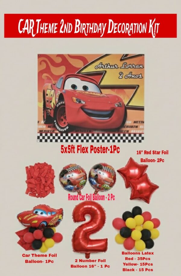 Car Theme 2nd Birthday Decoration Combo Pack Kit