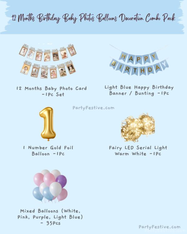 12 Months Birthday Baby Photos Balloons Decoration Combo Pack 12 Months Birthday Baby Photos Balloons Decoration Combo Pack