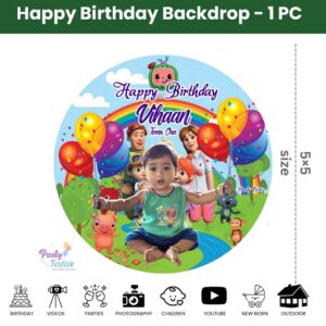 Cocomelon Theme Theme Round Customize Birthday Backdrop Banner