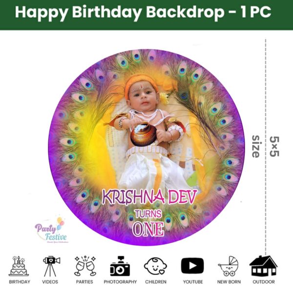 Krishna Theme Theme Round Customize Birthday Backdrop