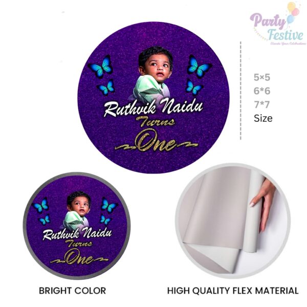 Dark Purple & Butterfly Theme Theme Round Customize Birthday Backdrop Banner – Various Sizes