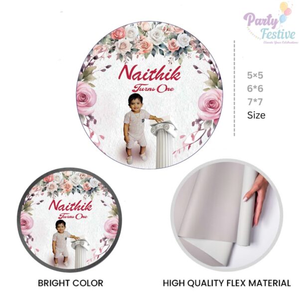 Flower Theme Theme Round Customize Birthday Backdrop Banner – Various Sizes