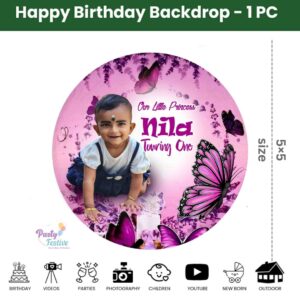 Butterfly Theme Round Customize Birthday Backdrop Banner