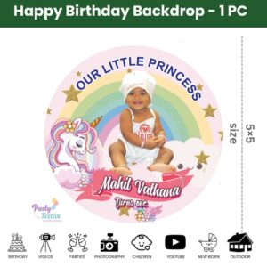 Unicorn theme Round Customized Birthday backdrop banner