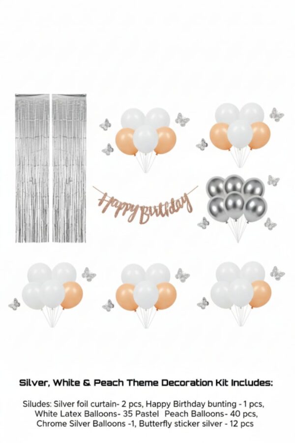 Silver , White & Peach Theme Decoration kit includes