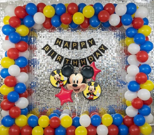 WhatsApp Image 2025-12-26 at 12.09.14 (1) Mouse Cartoon Theme Birthday Decoration Combo Pack – 90 Pcs | Red Blue Yellow white Balloon Arch Kit, Banner & Foil Balloons for Baby Birthday Party